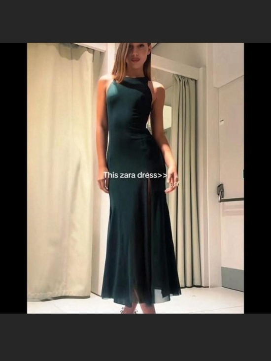 Zara Dresses & Skirts - Zara Emerald Green Satin Halter Evening Dress